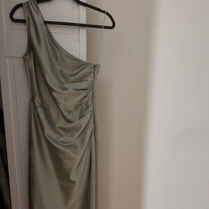 BHLDN Scottie One-Shoulder Satin Dress in Sage